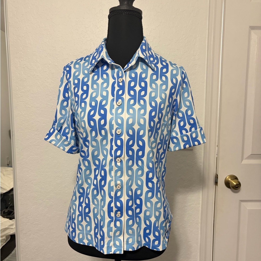 J.McLaughlin Blue & White Patterned Top